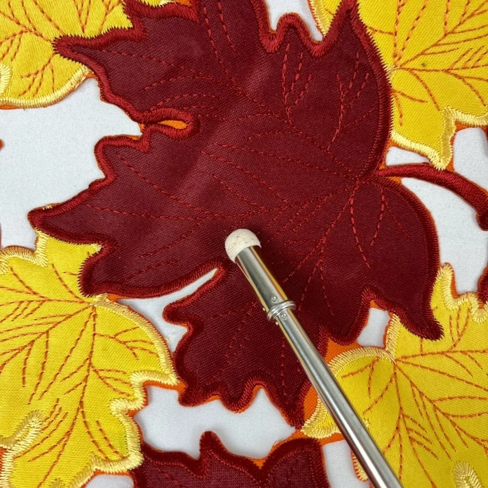 Trio of Placements/Chargers (3) Round Leaf Orange Burgundy Yellow Green Fabric